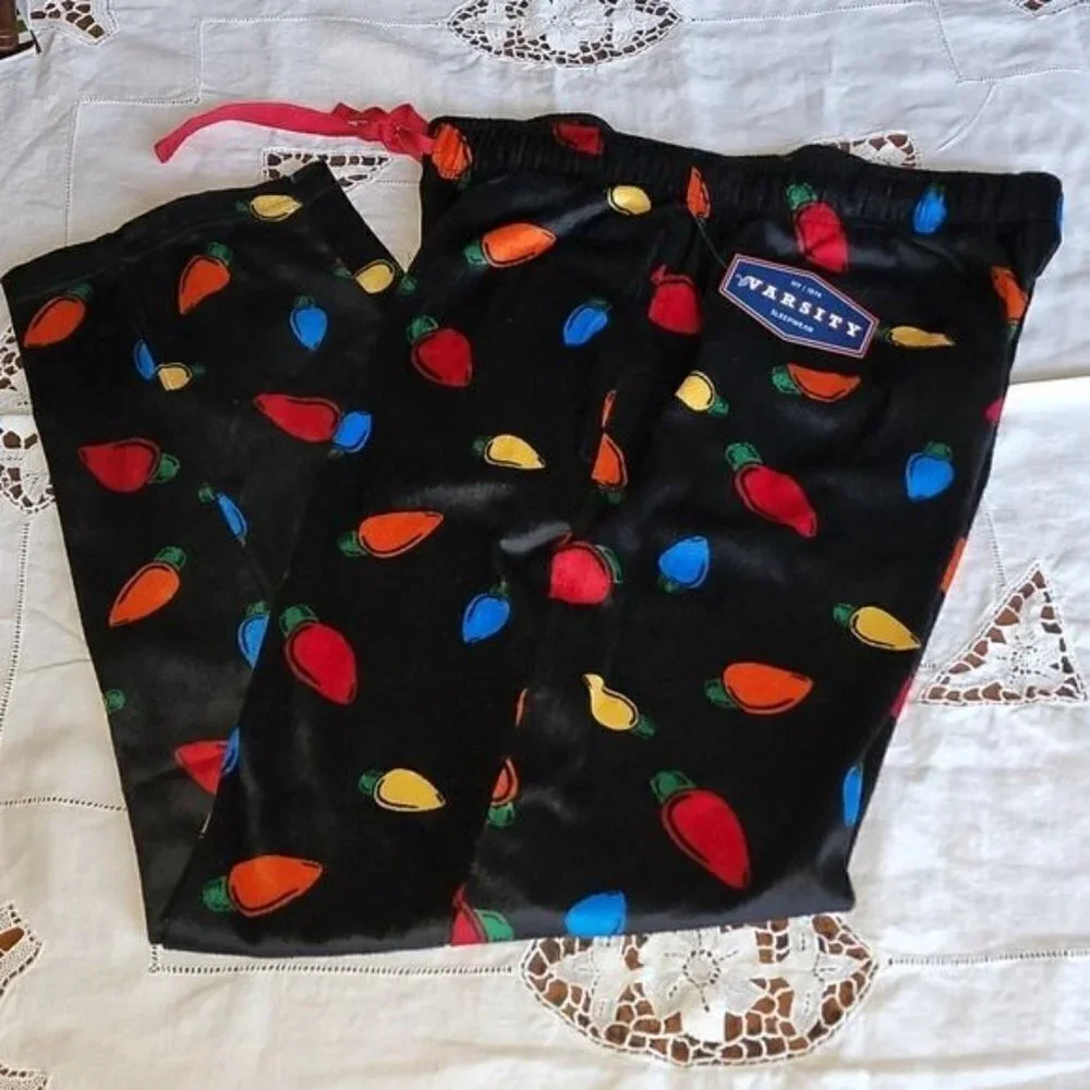 Varsity‎ Holiday Graphic Black Fleece Sz L Sleepwear Pants